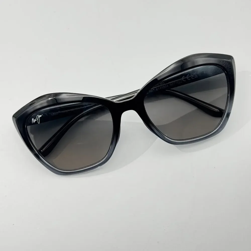 Maui Jim Sunglasses Lotus STG-SG MJ827-02J Black Cat Eye Frame Gray Gradient